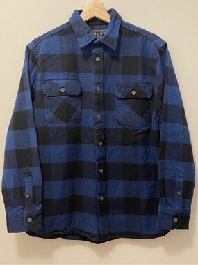 JACHS 100% Cotton Blue and Black Plaid Buttoned Flannel Shirt